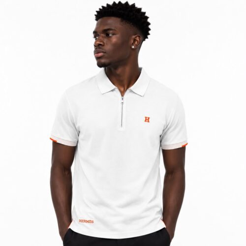 Hermes Classic Zipper White Polo Tshirt