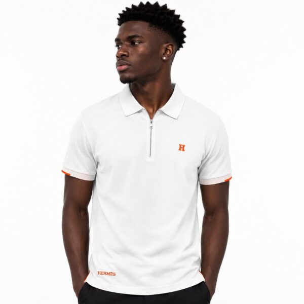 Hermes Classic Zipper White Polo Tshirt