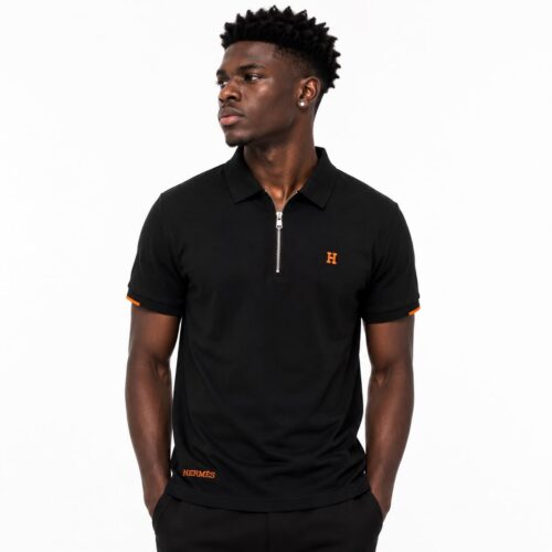 Hermes Classic Zipper Black Polo Tshirt