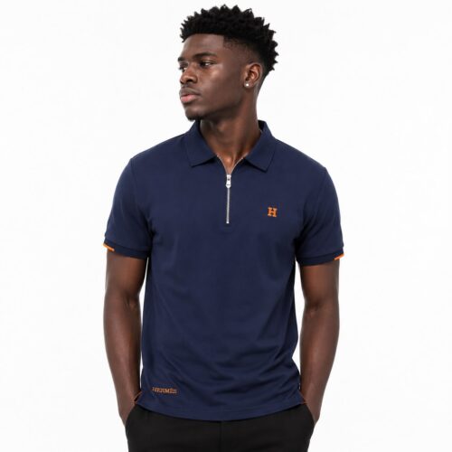Hermes Classic Zipper Navy Blue Polo Tshirt