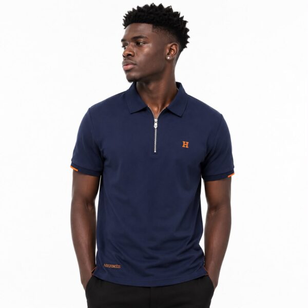 Hermes Classic Zipper Navy Blue Polo Tshirt