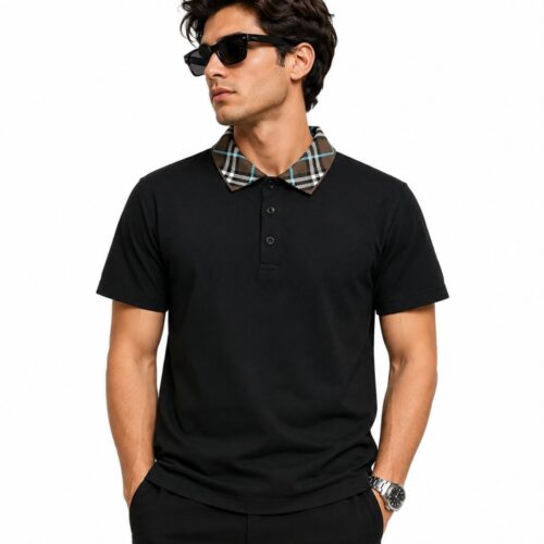 Burberry Check Collar Black Polo Tshirt