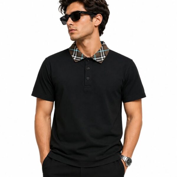 Burberry Check Collar Black Polo Tshirt