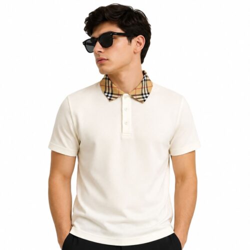 Burberry Check Collar Off-White Polo Tshirt