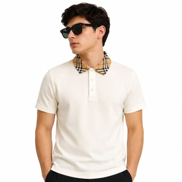 Burberry Check Collar Off-White Polo Tshirt