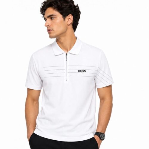 B0SS Stripe White Polo Tshirt