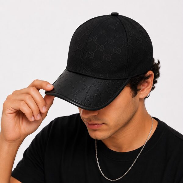 Gucci Black Monogram Leather Visor Unisex Baseball Cap