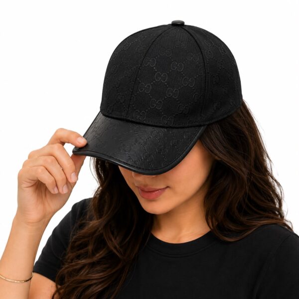 Gucci Black Monogram Leather Visor Unisex Baseball Cap