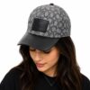 Coach Jacquard Gray Black Leatherate Baseball Cap
