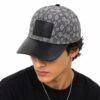 Coach Jacquard Gray Black Leatherate Baseball Cap