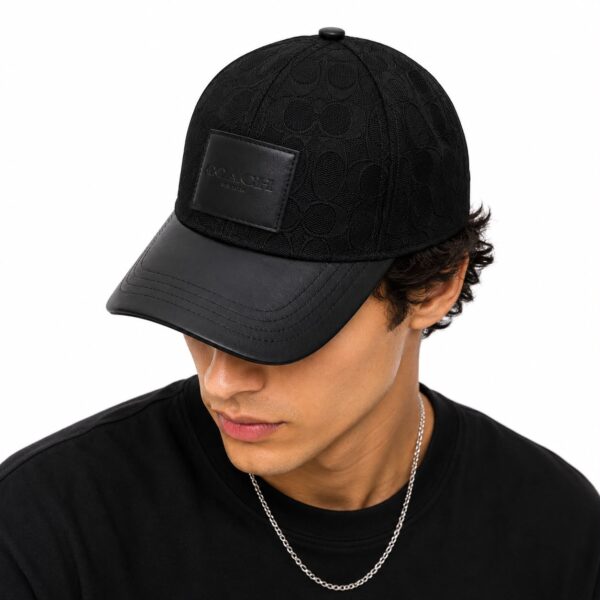 Coach Jacquard Full Black Leatherate Baseball Cap