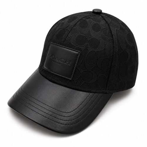 Coach Jacquard Full Black Leatherate Baseball Cap