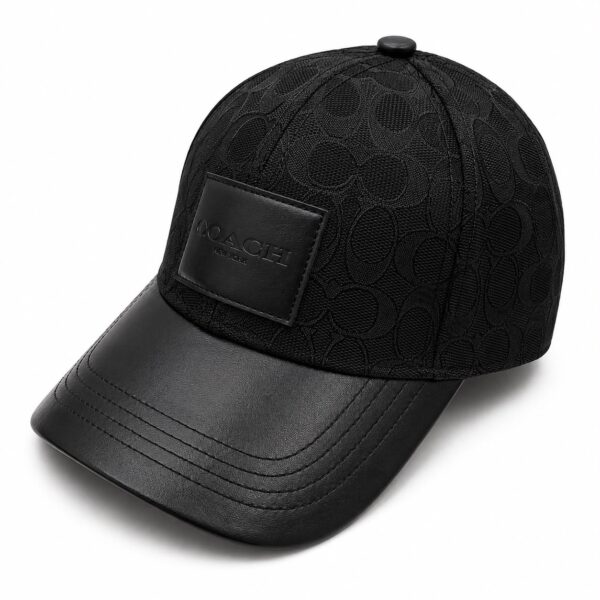 Coach Jacquard Full Black Leatherate Baseball Cap