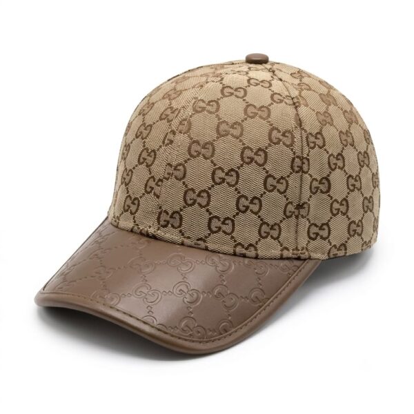 Gucci Khaki Monogram Leather Visor Unisex Baseball Cap