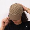 Gucci Khaki Monogram Leather Visor Unisex Baseball Cap
