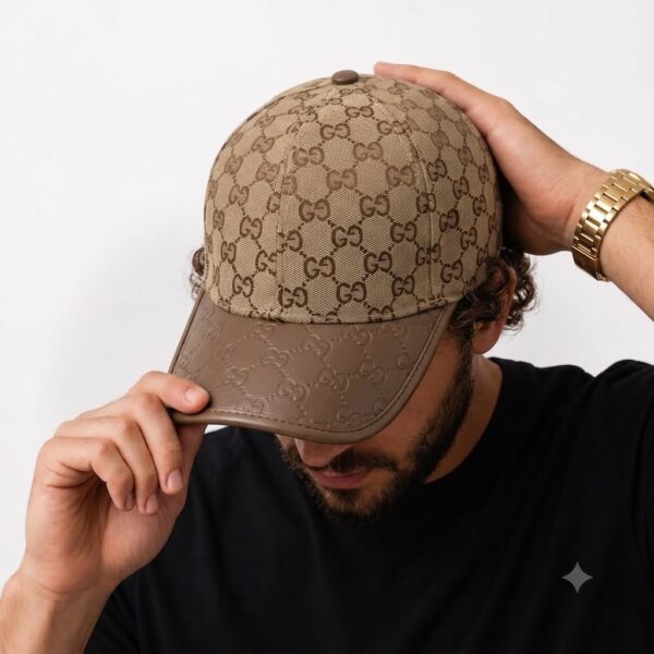 Gucci Khaki Monogram Leather Visor Unisex Baseball Cap